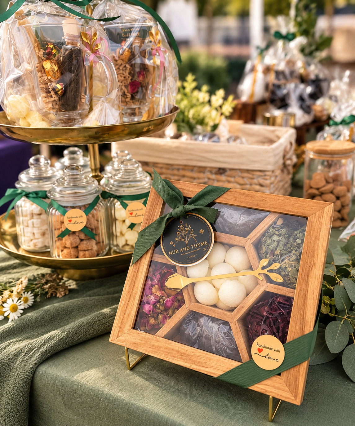 Nur & Thyme Tea Palette, Loose Leaf Tea Sampler, Herbal Blend Box (Wooden Gift Set), Tea Party in a Box
