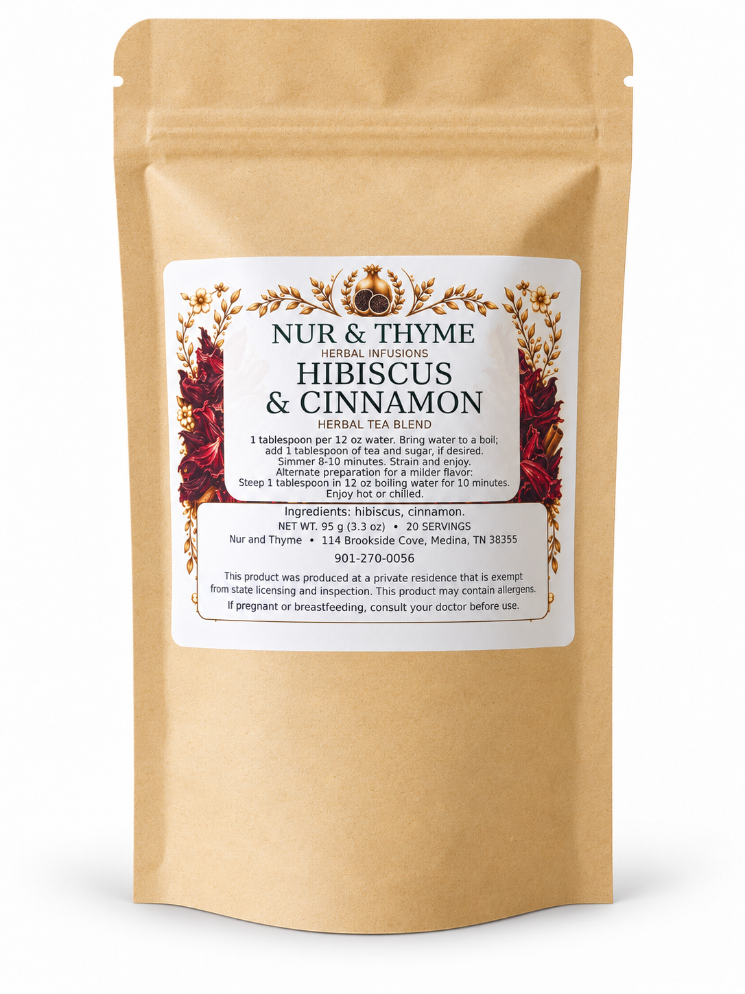 Nur & Thyme Hibiscus & Cinnamon Herbal Tea Blend