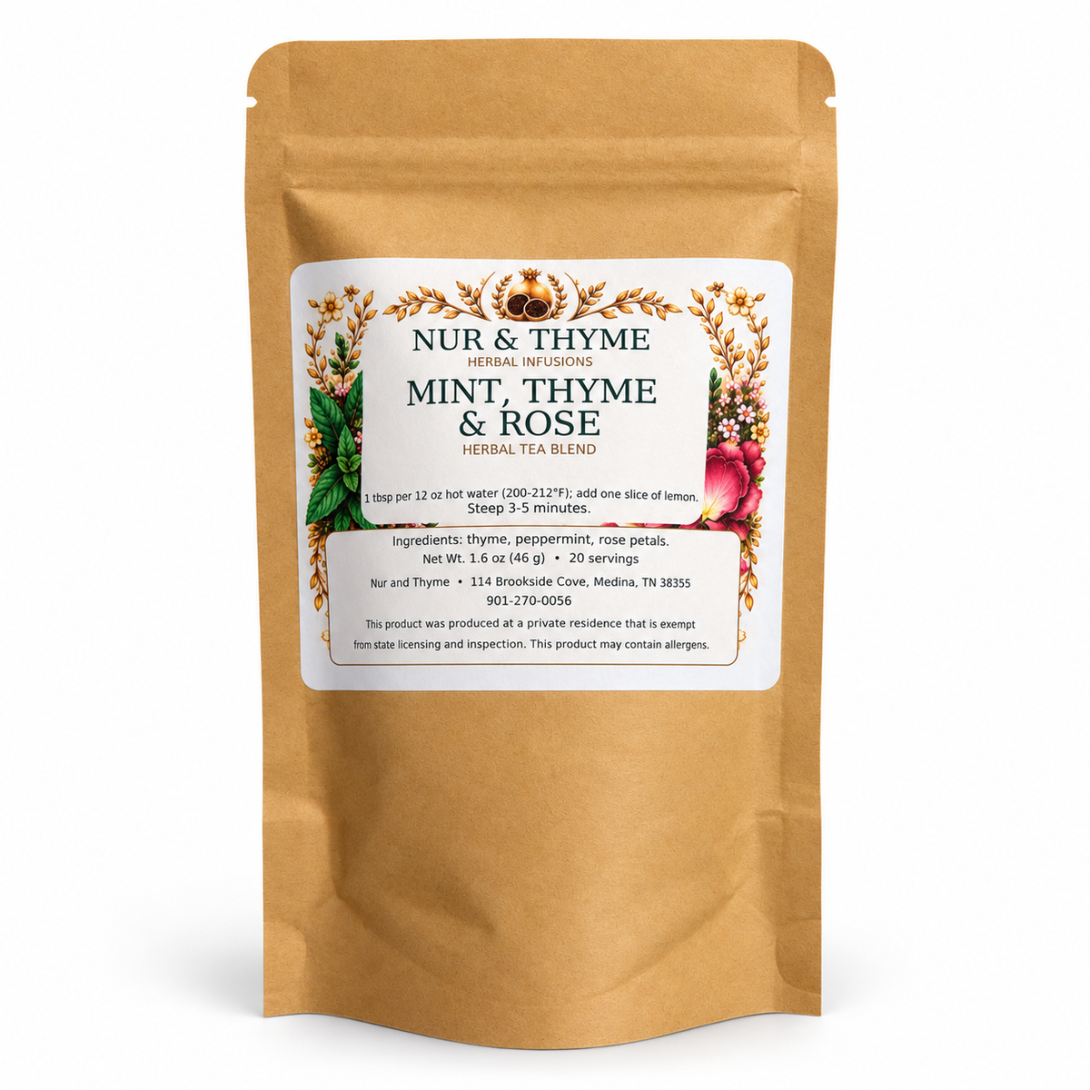 Nur & Thyme Mint, Thyme & Rose Herbal Tea – 1.6 oz